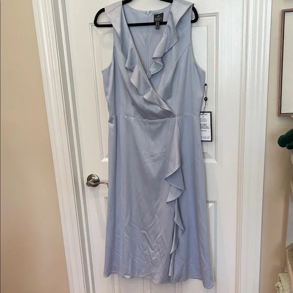 Adrianna Papell Pale Blue Ruffle Wrap Midi Dress NO BELT 16 - Picture 5 of 7
